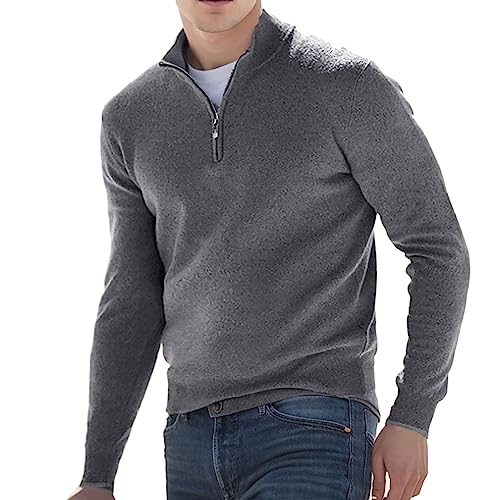 Herren Kaschmir Pullover Mit Hemdkragen Quarter Zip Rollkragenpullover - Basic Pullover Mit Reißverschluss Herren-Poloshirt Klassisch Business Pullover Mit V-Halsausschnitt Sweatshirt von Mobanna