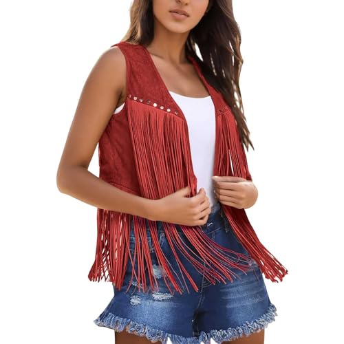 Hippie Fransenweste Damen, Fransenweste Damen Weste Mit Fransen Hippie Indianer Karneval Kostüm Boho Häkeln Offene Hohl Spitze Drapiert Mantel Hippieweste Festival Bolero Faschingskostüme von Mobanna