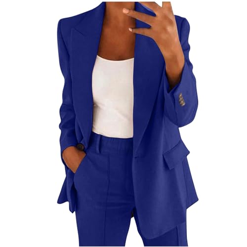 Hosenanzug Damen Festlich Elegant Zweiteiler Blazer Hose Outfit 2-Teilig Business Anzug Set Große Größen Casual Damenanzug Hochzeit Freizeitanzug Mode Streetwear Lang Modern Hosenanzüge Anzugjacke 01 von Mobanna