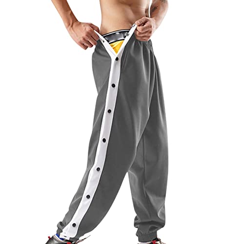 Jogginghose Herren Baggy Lässig Reha Hose Herren Seitlich Zu Öffnen Knopfleiste Hosen Split Basketball Trainingshose mit Druckknöpfen Sporthose Breite Postoperative Sweatpants von Mobanna