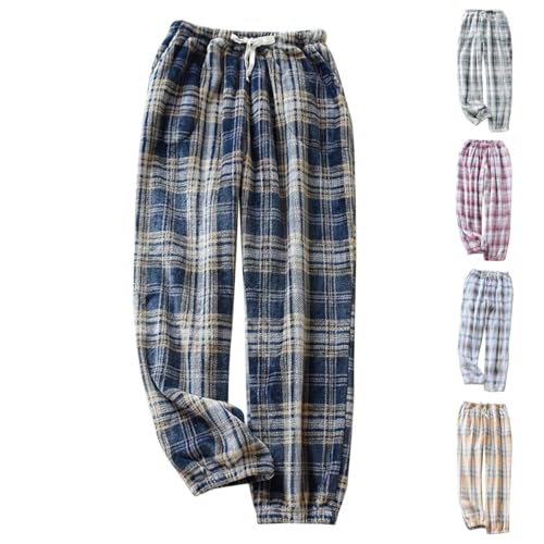 Karierte Pyjamahose Damen, Karierte Schlafhose Herren Damen Lang Flauschige Flanellhose - Pyjamahose Winter Warm Fleecehose Dicker Thermo Schlafanzughose Aesthetic Y2K Haushose Mit Taschen von Mobanna