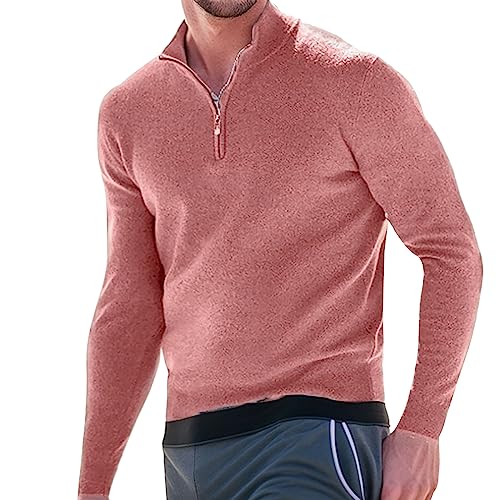 Kaschmir Pullover Herren Mit Hemdkragen Und Reißverschluss Rollkragenpullover - Basic Pullover Quarter Zip Herren-Poloshirt Klassisch Business Pullover Mit V-Halsausschnitt Sweatshirt von Mobanna