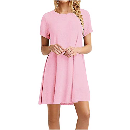 Kleider Damen Sommer Kurze - Rundhals Kurzarm Sommerkleid Damen, Casual Locker Shirtkleid Schicke Sommerkleider Sportliche Kleider mit Taschen Tunikakleid Spring Dresses for Women Rosa XXL Kleider Damen Sommer Kurze - Rundhals Kurzarm Sommerkleid Damen, Casual Locker Shirtkleid Schicke Sommerkleider Sportliche Kleider mit Taschen Tunikakleid Spring Dresses for Women Rosa XXL von Mobanna