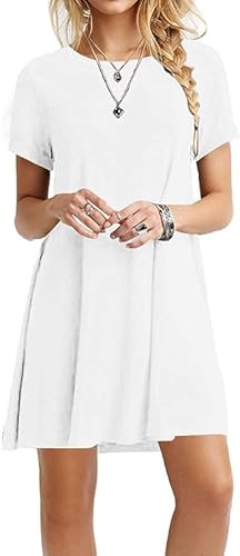 Kleider Damen Sommer Kurze - Rundhals Kurzarm Sommerkleid Damen, Casual Locker Shirtkleid Schicke Sommerkleider Sportliche Kleider mit Taschen Tunikakleid Spring Dresses for Women WeiB L Kleider Damen Sommer Kurze - Rundhals Kurzarm Sommerkleid Damen, Casual Locker Shirtkleid Schicke Sommerkleider Sportliche Kleider mit Taschen Tunikakleid Spring Dresses for Women WeiB L von Mobanna