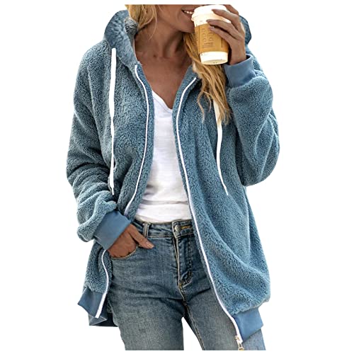 Kuschel Jacke Damen, Fall Outfits Women Plüschjacke Damen Teddy Flauschig Outdoor Sweatjacke Sherpa Plüsch Winterjacke Outdoorjacke Kapuzenjacke Kapuzenpullover Causal Für von Mobanna