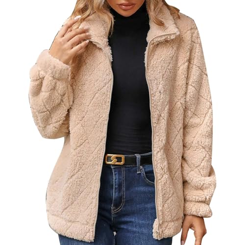 Kuschelfleece Jacke Damen, Gefütterte Sweatjacke Damen Teddyfleece Jacke Damen Gefüttert Winter Plüschjacke Frauen Sherpa Kapuzenjacke Fleecejacke Winter-Herbst Kapuzenpullover Mit Kapuze von Mobanna