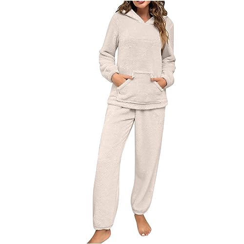 Kuscheliger Hausanzug Damen, Schlafoverall Damen Jumpsuit Damen Warm Flanell Pyjama Teddyfleece Elegant Zweiteiler Jogginganzug Freizeitanzug Winter Fleece Hausanzug Kuschelig Outfit von Mobanna