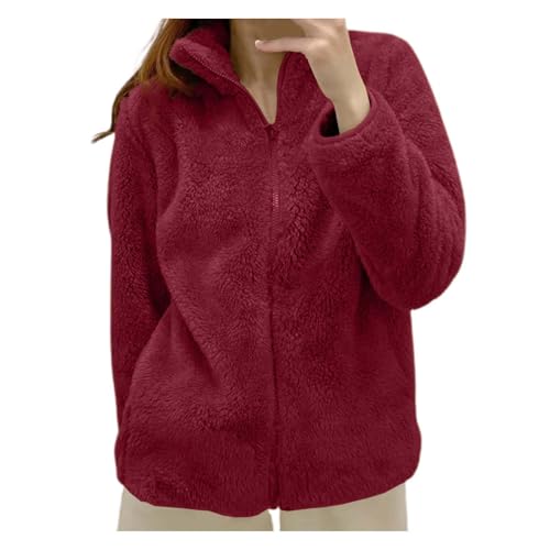 Kuscheljacke Damen Flauschig, Teddy Sweatjacke für Damen Plüsch Stehkragen Fleecejacke - Flauschige Sherpa Jacke Casual Winter Teddyfell Jacke Y2K Zip Sweatjacke Kuscheljacke Teddymantel M von Mobanna