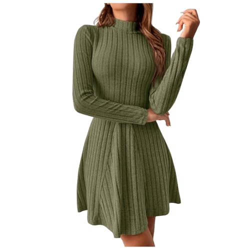 Langarm Kleid, Strickpullover Damen Lang Sweatkleid Damen Elegant Winter a Linie Winterkleid Warm Sweater Dress Lang Langarm Kleid Bodycon Winterkleider Einfarbige Minikleid von Mobanna