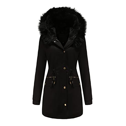 Langer Wintermantel Damen, Winterjacke Damen Kurz Mit Kapuze Wintermantel Damen Gefüttert Mit Fellkapuze Parka Outdoor Kapuze Funktionsparka Steppmantel Slim Fit Reißverschluss Jacke Übergangsjacke von Mobanna