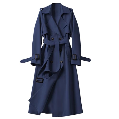 Mantel A Linie Damen, Wintermantel Damen Elegant mit Gürtel Trenchcoat - A-Linie Langmantel Revers Zweireihig Cardigan Knielang Große Größen Windbreaker Elegant Vintage Übergangsmantel von Mobanna