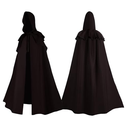 Mittelalter Umhang Damen, Halloween Kostüm Damen Herren Mit Kapuze Lange Mittelalter Umhang Cape - Gruselig Costume Teenager Mädchen Geisterbraut Für Kinder Erwachsene Vampir Jungen Coffee von Mobanna