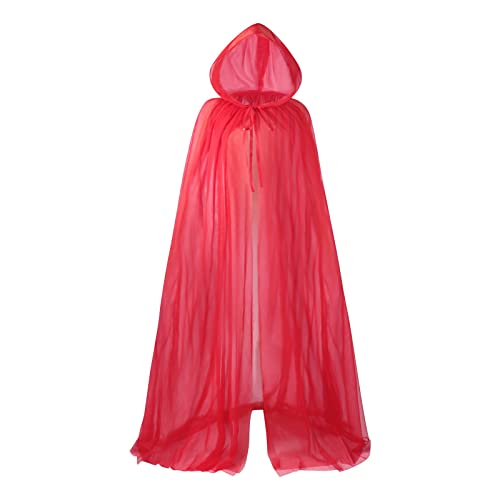 Mittelalter Umhang Damen, Halloween Umhang Damen Herren Mit Kapuze Lange Cape Mittelalter - Unisex Kinder Jungen Vampir Kostüm Costume Mantel Satin Karneval Weihnachten Erwachsener Rot von Mobanna