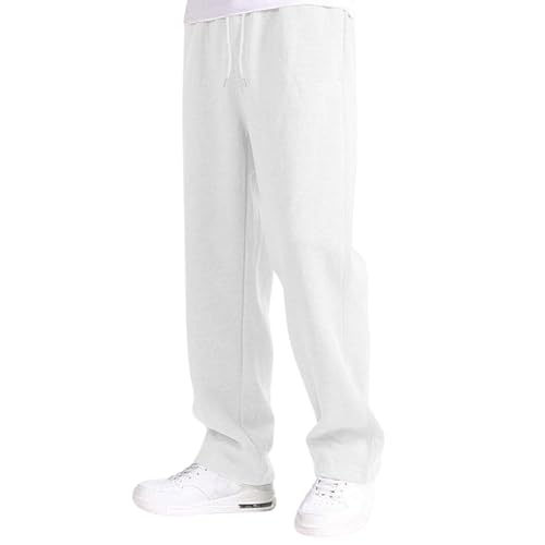 Mobanna Flared Jogger Men, Jogginghose Herren Baggy Lang Sweatpants Open Leg Jogger Breite Graue Sporthose Baumwolle Weites Bein Freizeithose Mit Taschen Weiss L von Mobanna