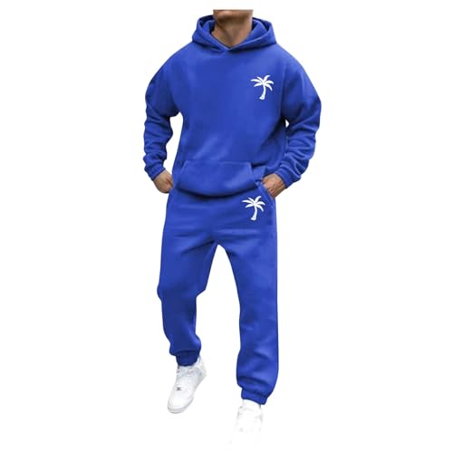 Mobanna Jumpsuit Herren Winter, Tracksuit Herren Baggy Winter Jogginganzug 2 Teiler - Trainingsanzug Oversized Hoodie Baggy Jogginghose Männer Warm Hausanzug Y2K Streetwear Sportanzug Blau von Mobanna