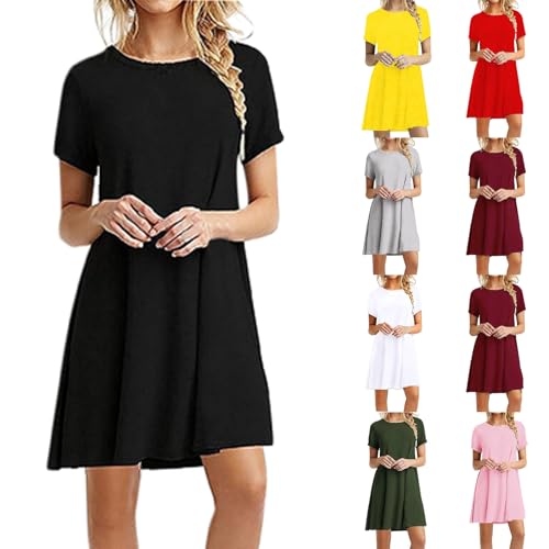 Kleider Damen Sommer Kurze - Rundhals Kurzarm Sommerkleid Damen, Casual Locker Shirtkleid Schicke Sommerkleider Sportliche Kleider mit Taschen Tunikakleid Spring Dresses for Women Schwarz M Kleider Damen Sommer Kurze - Rundhals Kurzarm Sommerkleid Damen, Casual Locker Shirtkleid Schicke Sommerkleider Sportliche Kleider mit Taschen Tunikakleid Spring Dresses for Women Schwarz M von Mobanna