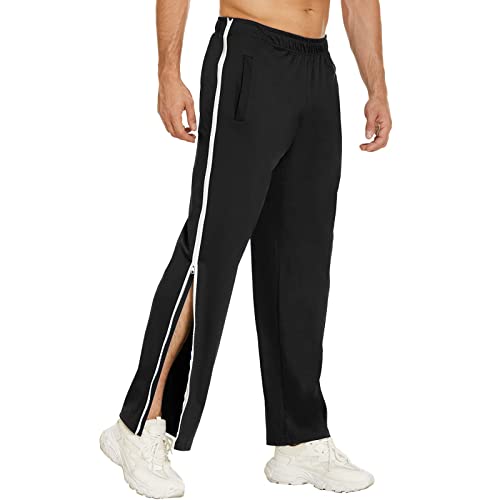 Mobanna Sporthose Herren Lang Reha Hose Seitlich Zu Öffnen mit durchgehendem Reissverschluss Jogginghose Baggy Abreißhose Locker Lässig Jogginghose Trainingshose Techwear mit Tasche von Mobanna