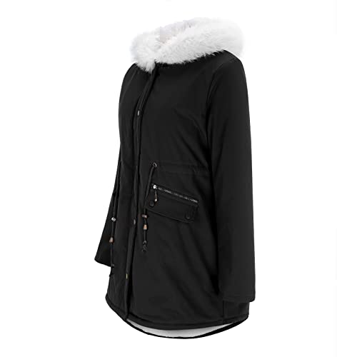 Outlet Angebote, Sehr Warme Winterjacke Damen Wintermantel Damen Gefüttert Mit Fellkapuze Winterjacke Parka Flauschige Mantel Winterparka Slim Fit Reißverschluss Jacke Übergangsjacke von Mobanna