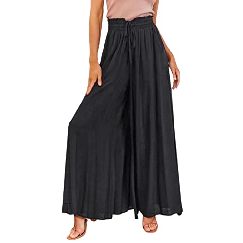 Palazzo Hose Damen - Blume Hosenrock Damen, Elegant Boho Chiffon High Waist Locker Marlenehose Weite Hose Strandhose Sommerhose Stoffhose Schwarz S von Mobanna