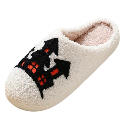 Pantoffeln für Damen Halloween Hausschuhe - Pantoletten Geschenk Aesthetic Bequem Slippers Kürbis Hauspantoffeln Indoor Outdoor Fuzzy Spooktacular Ghost Weihnachten Feiertag Winter von Mobanna