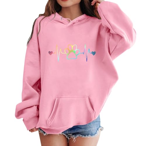 Pulli Mädchen Teenager, Hoodie Kinder Mädchen Y2K mit Coole Drucken Kapuzenpullover - Basic Hoody Winter Oversize Kuschelpulli Aesthetic Teenager Mädchen Langarmshirt für 4-13 Jahre Alt Rosa von Mobanna