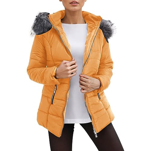 Retourenkauf, Daunen Winterjacke Damen Parka Damen Gefüttert Warme Winterjacke Lässig Damenjacke Kapuze Herbstjacke Mantel Jacke Mit Fellkapuze Steppjacke Casual Wintermantel von Mobanna