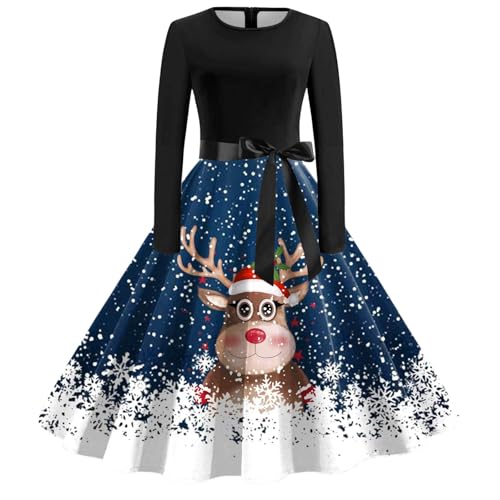 Retourenkauf, Weihnachtsoutfit Damen Langarm A Linie Weihnachtskleid - 3D Drucken Cocktailkleid Schöne Weihnachts Kleidung Swing Cocktaikleid Winter Kleid Festliche Kleider von Mobanna