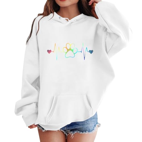 Retourenware, Hoodie Kinder Mädchen Y2K mit Coole Drucken Kapuzenpullover - Basic Hoody Winter Oversize Kuschelpulli Aesthetic Teenager Mädchen Langarmshirt für 4-13 Jahre Alt Weiss von Mobanna