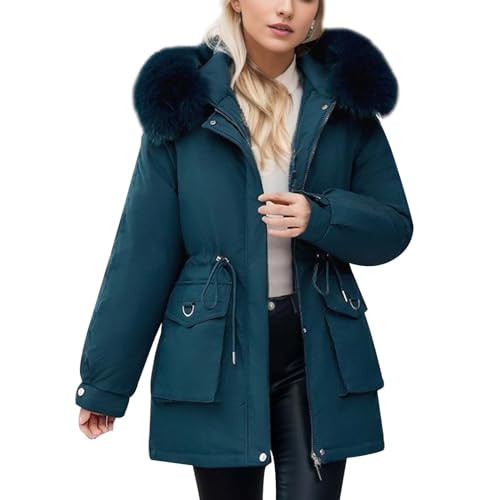 Retourenware, Winterjacke Mit Fell Damen Wintermantel Damen Warme Gefüttert Parka Puffer Plüschjacke Warm Damenjacke Slim Fit Reißverschluss Jacke Übergangsjacke Mit Fellkapuze von Mobanna