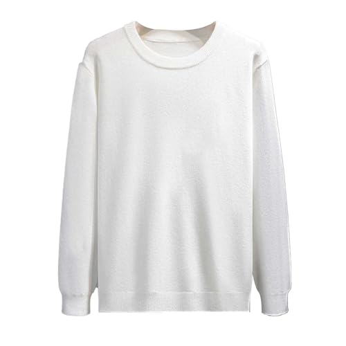 Retro Pullover Herren, Strick Pullover Für Herren Ohne Kapuze Rundhals Pulli - Langarm Sweater Oversize Strickpulli Slim Fit Knitted Shirt Einfarbig Oberteile Freizeit Sweatshirt XL von Mobanna