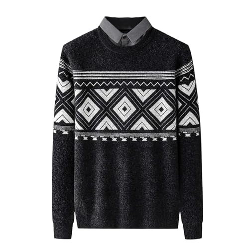 Retro Pullover Herren, Sweatshirt Für Herren Ohne Kapuze Winter Warm Strick Pullover - Zopfmuster Casual Gestreifte Knit Klassischer Strickpullover Sweaters Frühling Sweatshirts L von Mobanna