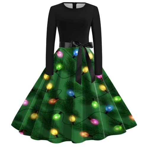 Rockabilly Kleider Damen, Rockabilly Kleider Damen 3D Druken Langarm Weihnachtskleid - Abendkleider Drucken Elegantes Kleid Festlich Weihnachts Kostüm Weihnachten Partykleid Abendkleid von Mobanna