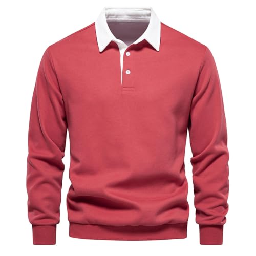 Rugby Shirt Herren Langarm Weißer Polo-Kragen Pullover - Kragenpullover Sweatshirt Baumwolle Langarmshirt Atmungsaktiv Casual T-Shirts Herbst Winter Klassisch Mode Rugby Hemden Mit 3-Knopfleiste von Mobanna