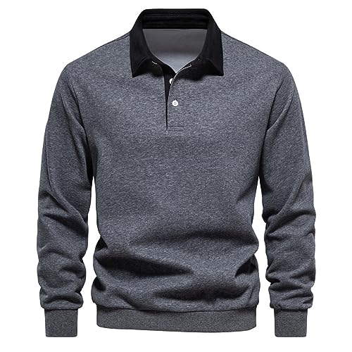 Rugby Shirt Herren Langarm Weißer Polo-Kragen Pullover - Kragenpullover Sweatshirt Baumwolle Langarmshirt Atmungsaktiv Casual T-Shirts Herbst Winter Klassisch Mode Rugby Hemden Mit 3-Knopfleiste von Mobanna