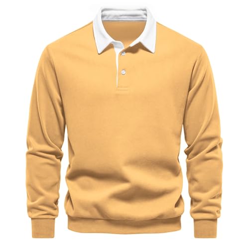 Rugby Shirt Herren Langarm Weißer Polo-Kragen Pullover - Kragenpullover Sweatshirt Baumwolle Langarmshirt Atmungsaktiv Casual T-Shirts Herbst Winter Klassisch Mode Rugby Hemden Mit 3-Knopfleiste von Mobanna