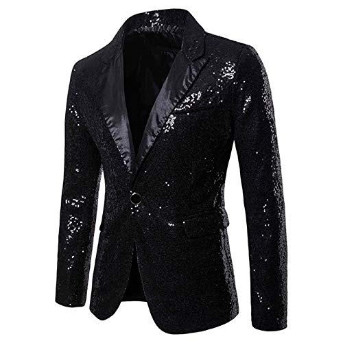 Sakko Herren Glitzer Smokingjacken - Disco-Outfit Übergröße Jackett Regular Fit Slim Party-Outfit Leicht Jacke Anzugjacke Freizeit Pailletten Glitter Herrenjacke Anzug Karneval Kostüm von Mobanna