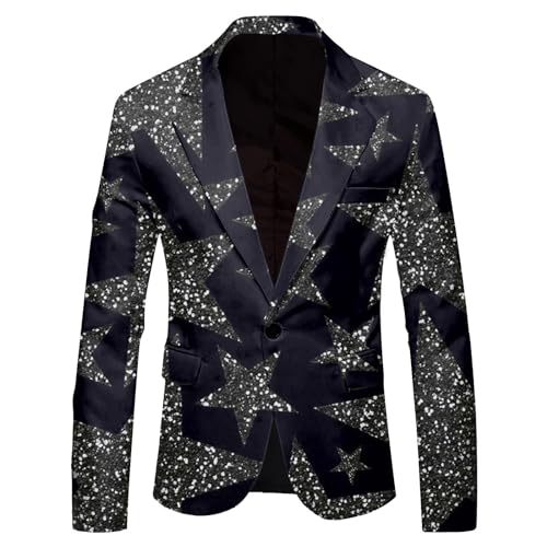 Sakko Herren Glitzer Smokingjacken - Glitzerjacke Elegant Party-Blazer Regular Fit Leicht Disco-Outfit Sportlich Sakkos Pailletten Anzugjacke Slim Herrenmode Jacket Geschenk von Mobanna