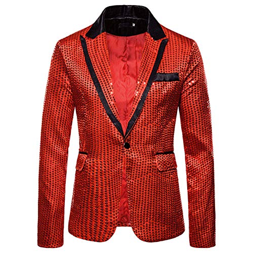 Sakko Herren Pailletten Anzugjacken - Party-Outfit Leicht Jacke Slim Fit Übergröße Party-Blazer Regular Disco-Outfit Outerwear Reverskragen Smokingjacke Party Club Karneval Kostüm von Mobanna