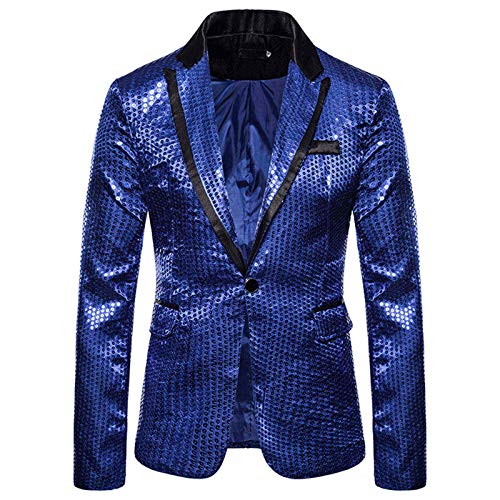 Sakko Herren Pailletten Anzugjacken - Party-Outfit Leicht Jacke Slim Fit Übergröße Party-Blazer Regular Disco-Outfit Outerwear Reverskragen Smokingjacke Party Club Karneval Kostüm von Mobanna