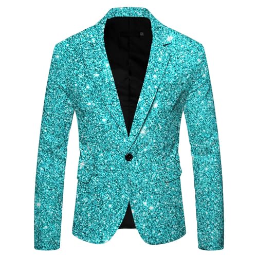 Sakko Herren Pailletten Blazer - Smokingjacken Sportlich Jackett Männer Regular Fit Party-Outfit Slim Jacke Glitzer Frack Gold Anzugjacke Zirkus Kostüm Vintage Paillette von Mobanna