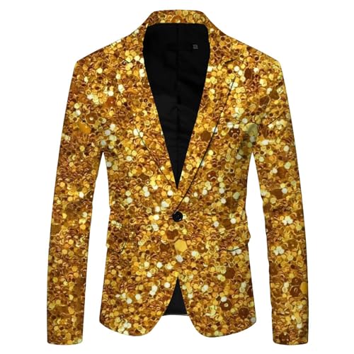 Sakko Herren Pailletten Smokingjacken - Glitzerjacke Regular Fit Disco-Outfit Elegant Leicht Jacke Slim Herren-Blazer Mit Pailletten, Smoking, Party, Abschlussball, Hochzeit, EIN-Knopf von Mobanna