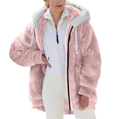 Sale Damen, Flauschige Jacke Damen Parka Damen Gefüttert Mit Fellkapuze Wintermantel Flauschige Plüschjacke Lässig Übergangsjacke Damenjacke Jacke Mantel Kurze Steppjacke von Mobanna