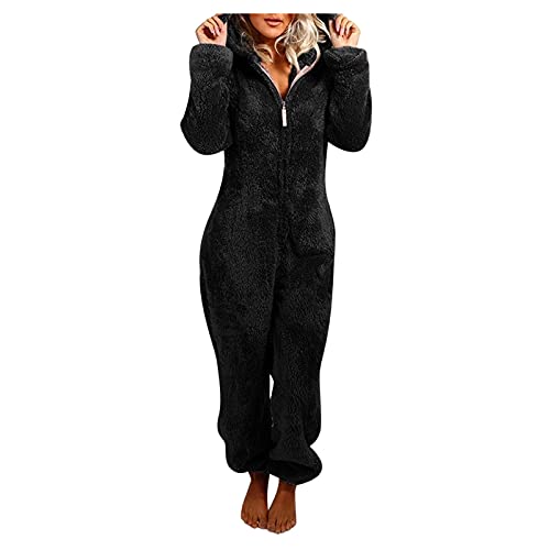 Schlafanzug Damen Lang Warm, Pyjama Flauschig Pyjama Damen Warm Lang Jumpsuit Teenager Jogginganzug Flauschig Winter Schlafanzug Ganzkörperanzug Set Freizeitanzug Pjs Nachtwäsche von Mobanna