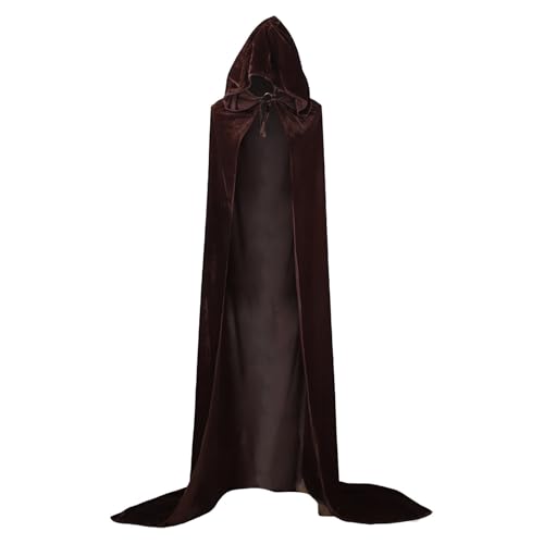 Schwarzer Umhang Mit Kapuze, Halloween Kostüm Damen Herren Lange Mit Kapuze Mittelalter Umhang Cape - Gruselig Teenager Mädchen Unisex Teufel Vampir Vampirumhang Für Erwachsene Kinder Coffee von Mobanna