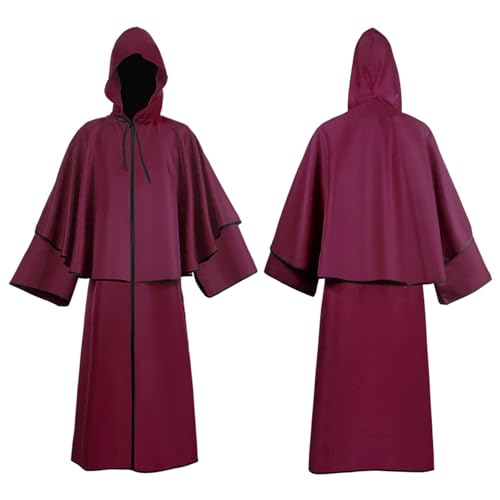 Schwarzer Umhang Mit Kapuze, Halloween Umhang Damen Herren Mit Kapuze Lange Cape Mittelalter - Unisex Robe Mantel Hexenkostüm Geisterbraut Kostüm Satin Erwachsene Weihnachten Karneval Rot von Mobanna