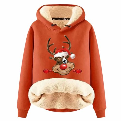 Sherpa Hoodie Damen, Kapuzenpullover Damen Gefüttert 3D Druck Weihnachts Hoodie - Hoody Aesthetic Winterpullover Teddyfell Sweatshirt Langarm Fleece Fleecepullover Hoodies von Mobanna