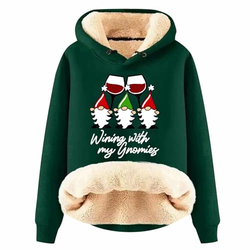 Sherpa Pullover Damen, Kapuzenpullover Damen 3D Druck Gefüttert Weihnachts Hoodie - Fleecepullover Dicker Weihnachtspulli Frauen Hoody Teddy Basic Weihnachtspullover Hoodies von Mobanna