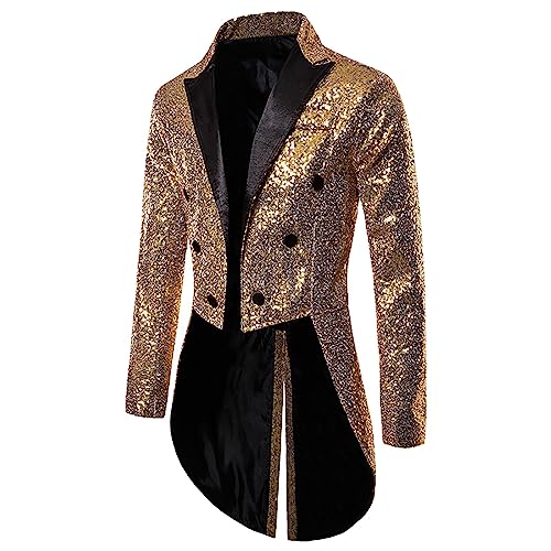 Smokingjacken Herren Glitzer Anzugjacken - Glitzerjacke Elegant Jacke Slim Fit Übergröße Party-Outfit Regular Party-Blazer Pailletten Sakko Gold Blazer Hochzeit Smoking von Mobanna