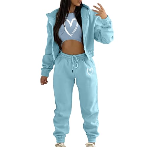 Sportanzug Damen Langarm 3 Teiler Tracksuit - Sportset Elegant Jogginganzug Set Mit Kapuze Loungewear Trainingsanzüge Warm Hausanzug Dicker Traingsanzug Frauen Stück Bekleidungsset von Mobanna