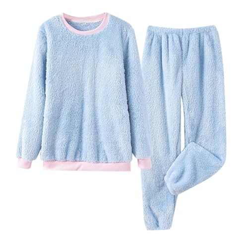 Teddy Schlafanzug Damen, Schlafanzug Damen Flauschig Jumpsuit Damen Flanell Kuschelig Pyjama Langarm Freizeitanzug Elegant Lang Jogginganzug Pjs Lounge Sets Strickpullover Winter Outfit von Mobanna